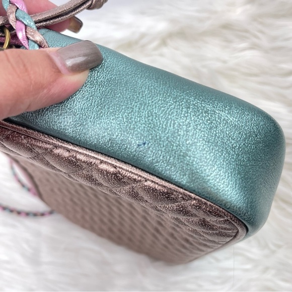 💯 Authentic Gucci Trapuntata Pink/Green Quilted Metallic Leather Crossbody - Picture 11 of 12
